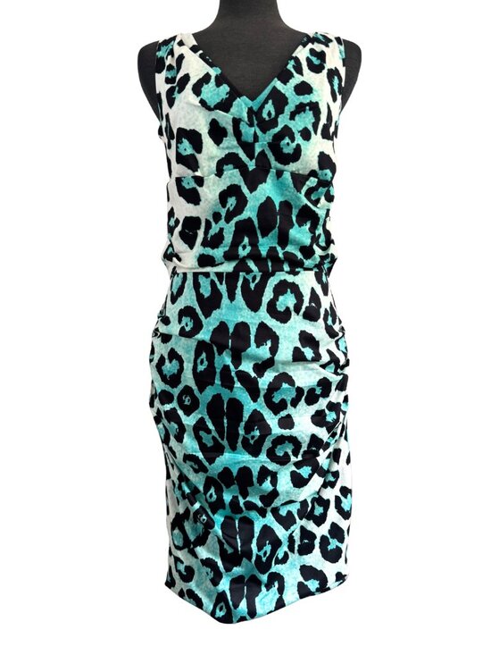 SAMANTHA SUNG Dresses & Skirts - Samantha Sung New York Teal Leopard Print Midi Dress Size 8